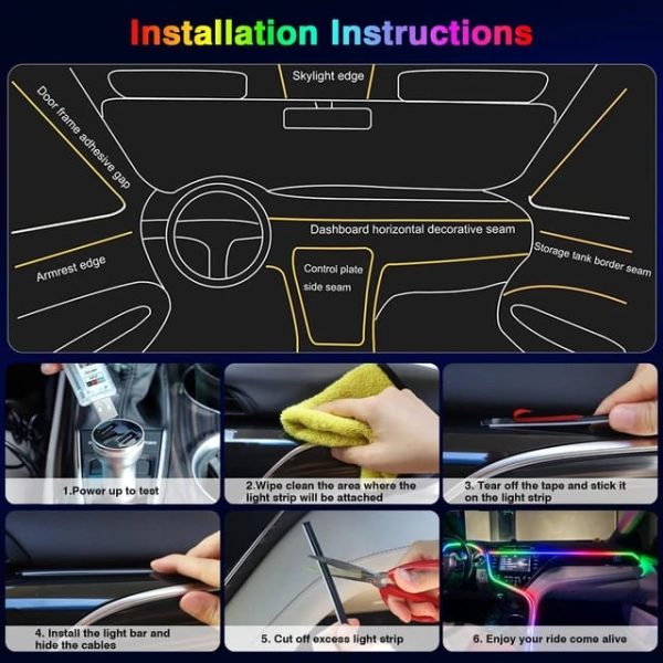 LED Car Interior Light – USB RGB Neon Strip with App Control