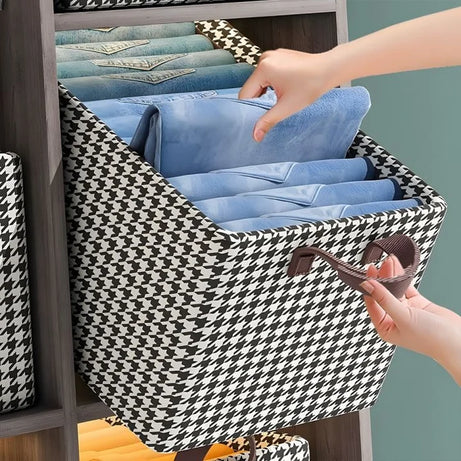 Brown Checkered Storage Cubes - Premium Foldable Closet Organizer Bins with Handles for Clothes, Toys & Accessories