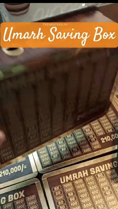 Umrah Saving Box - Wooden Islamic Money Box - 280 Days Umrah Savings Box Plan