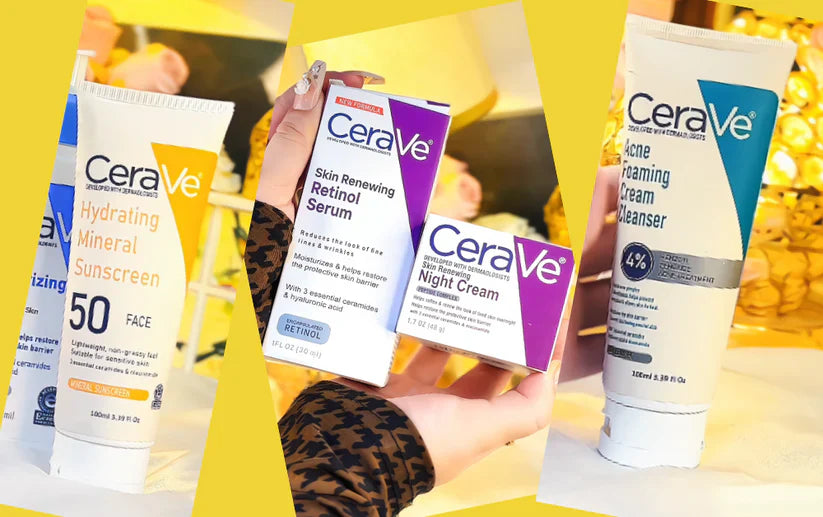 CERAVE 4-in-1 Skincare Kit | Cleanser, Night Cream, Retinol Serum & Sunscreen