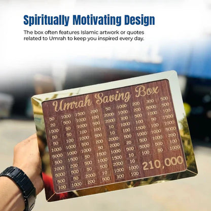 Umrah Saving Box - Wooden Islamic Money Box - 280 Days Umrah Savings Box Plan