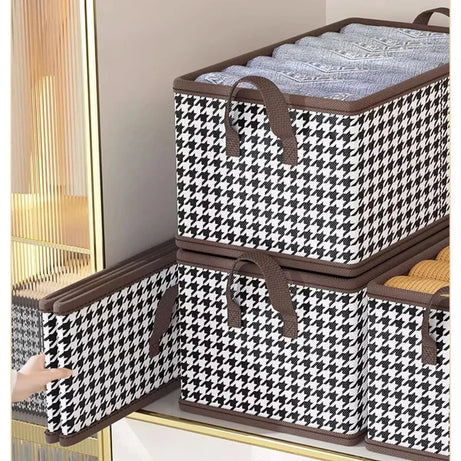 Brown Checkered Storage Cubes - Premium Foldable Closet Organizer Bins with Handles for Clothes, Toys & Accessories