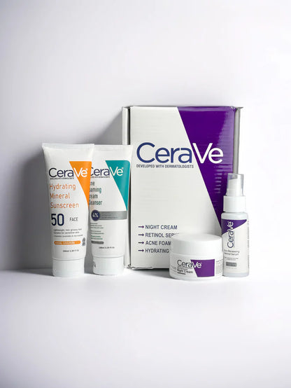 CERAVE 4-in-1 Skincare Kit | Cleanser, Night Cream, Retinol Serum & Sunscreen